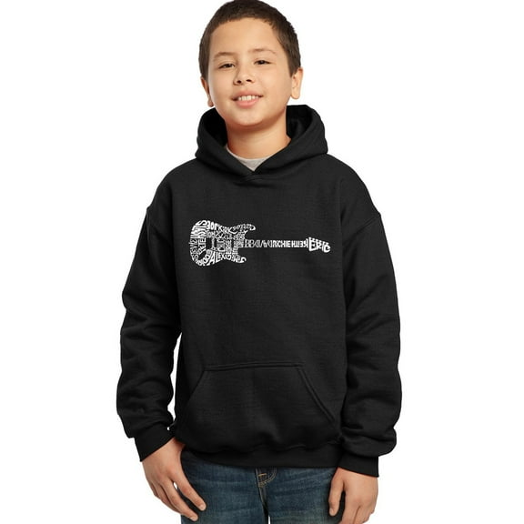 LA Pop Art Boy's Word Art Hooded Sweatshirt - Rock Guitar