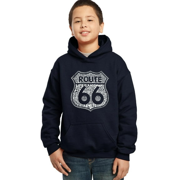 LA Pop Art Boy's Word Art Hooded Sweatshirt - Route 66 - Life is a Highway