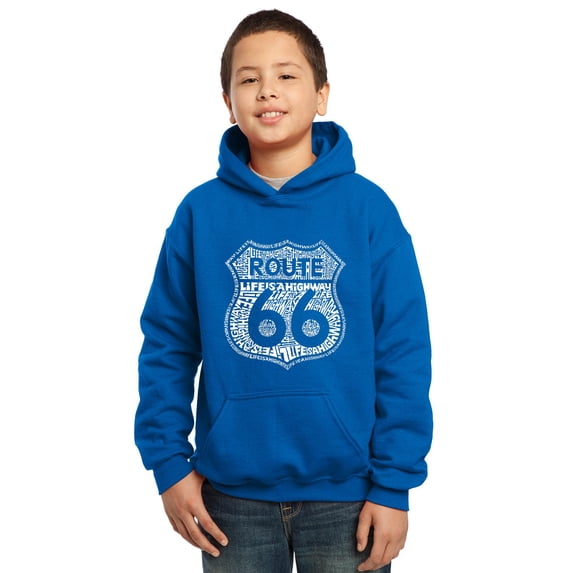 LA Pop Art Boy's Word Art Hooded Sweatshirt - Route 66 - Life is a Highway