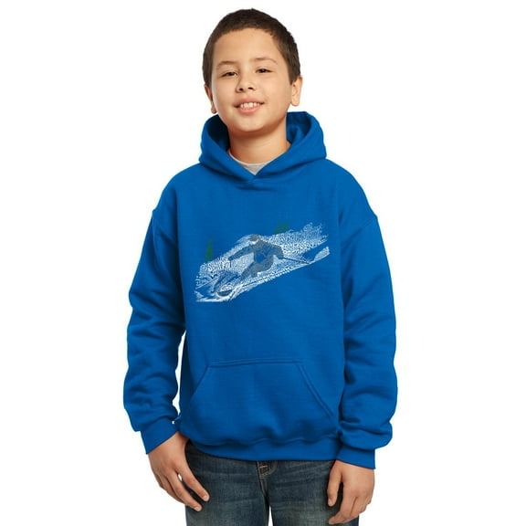 LA Pop Art Boy's Word Art Hooded Sweatshirt - Ski