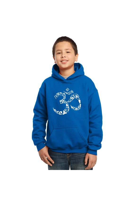 Boy's Word Art Hooded Sweatshirt - THE OM SYMBOL OUT OF YOGA POSES