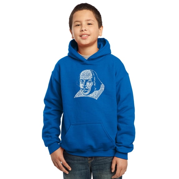 LA Pop Art Boy's Word Art Hooded Sweatshirt - THE TITLES OF ALL OF WILLIAM SHAKESPEARE'S COMEDIES & TRAGEDIES