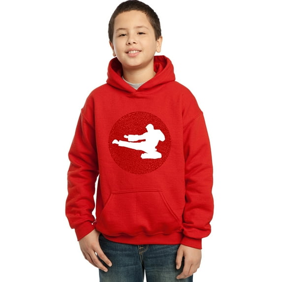 LA Pop Art Boy's Word Art Hooded Sweatshirt - Types of Martial Arts