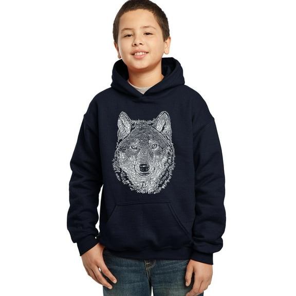 LA Pop Art Boy's Word Art Hooded Sweatshirt - Wolf