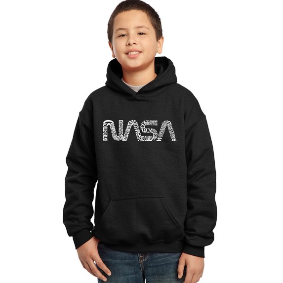 LA Pop Art Boy's Word Art Hooded Sweatshirt - Worm Nasa