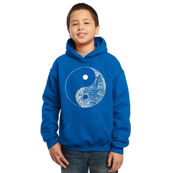 LA Pop Art Boy's Word Art Hooded Sweatshirt - YIN YANG