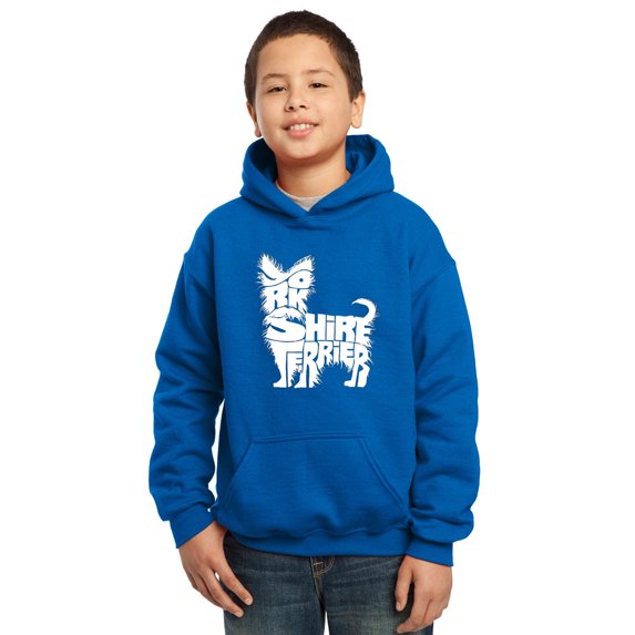 LA Pop Art Boy's Word Art Hooded Sweatshirt - Yorkie