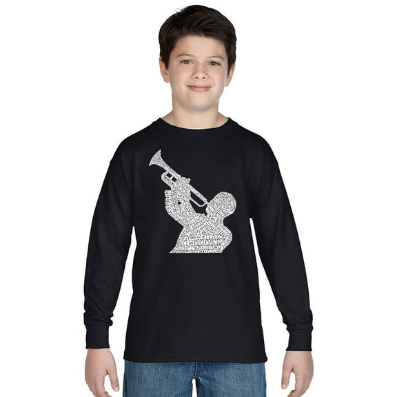 LA Pop Art Boy's Word Art Long Sleeve - ALL TIME JAZZ SONGS