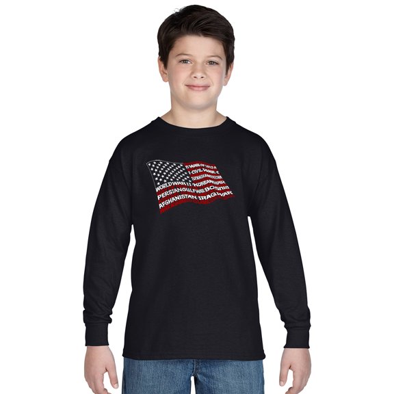 LA Pop Art Boy's Word Art Long Sleeve - American Wars Tribute Flag