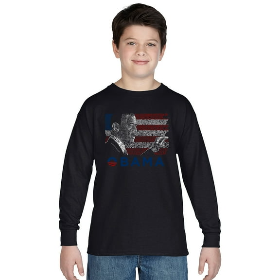 LA Pop Art Boy's Word Art Long Sleeve - BARACK OBAMA - ALL LYRICS TO AMERICA THE BEAUTIFUL