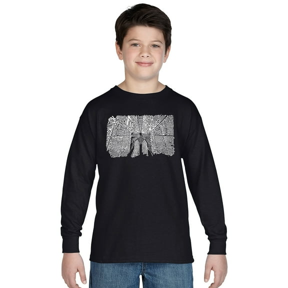 LA Pop Art Boy's Word Art Long Sleeve - Brooklyn Bridge
