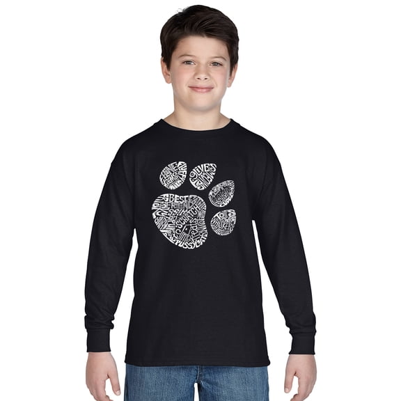 LA Pop Art Boy's Word Art Long Sleeve - Cat Paw