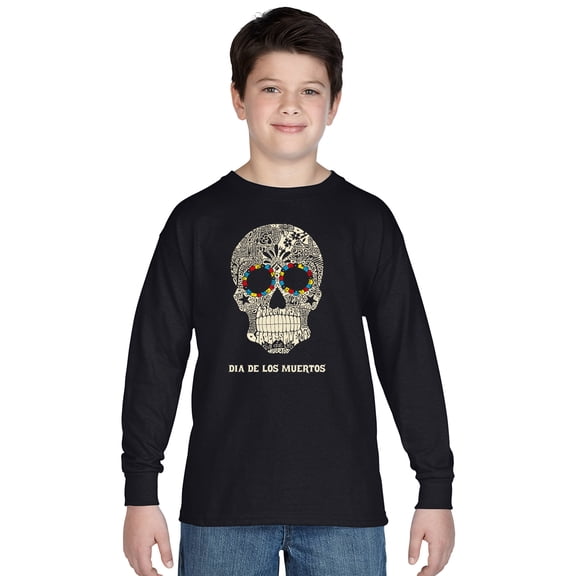 LA Pop Art Boy's Word Art Long Sleeve - Dia De Los Muertos