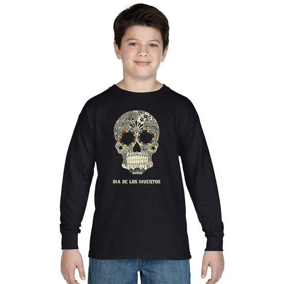 LA Pop Art Boy's Word Art Long Sleeve - Dia De Los Muertos