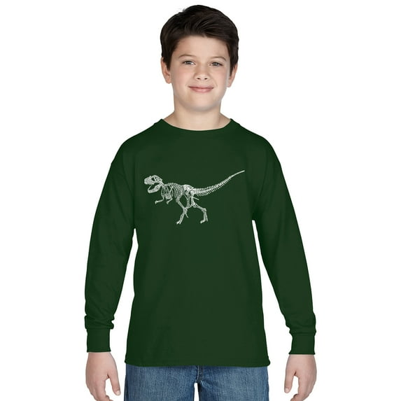 LA Pop Art Boy's Word Art Long Sleeve - Dinosaur T-Rex Skeleton