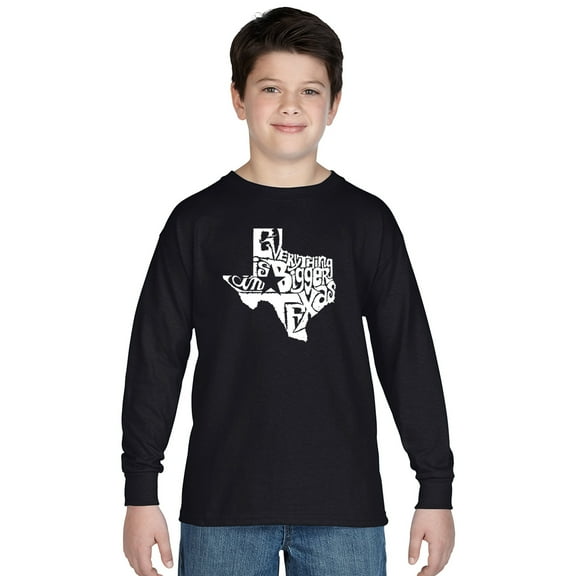 LA Pop Art Boy's Word Art Long Sleeve - Everything is Bigger in Texas