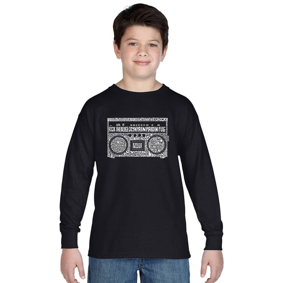 LA Pop Art Boy's Word Art Long Sleeve - Greatest Rap Hits of The 1980's