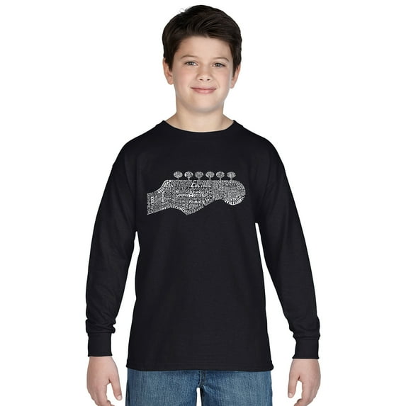 LA Pop Art Boy's Word Art Long Sleeve - Guitar Head