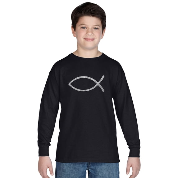 LA Pop Art Boy's Word Art Long Sleeve - JESUS FISH