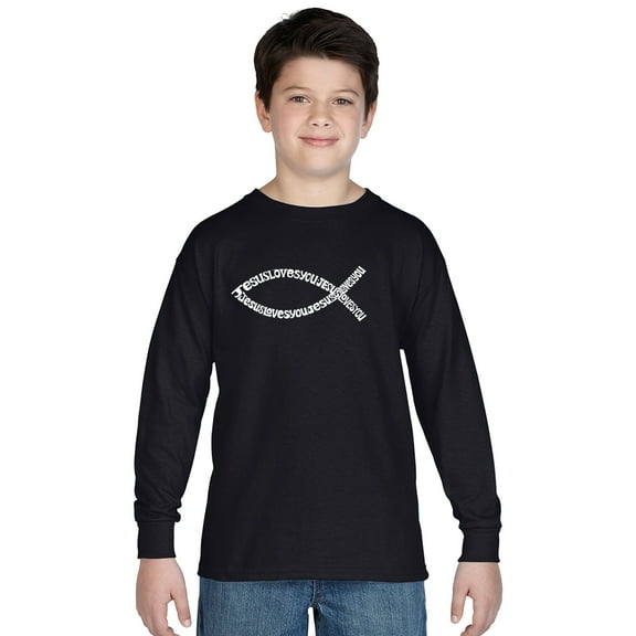 LA Pop Art Boy's Word Art Long Sleeve - Jesus Loves You