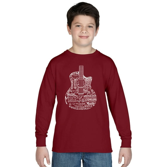 LA Pop Art Boy's Word Art Long Sleeve - Languages Guitar