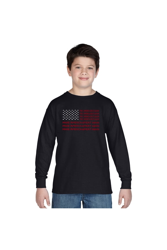 Boy's Word Art Long Sleeve - Maga Flag