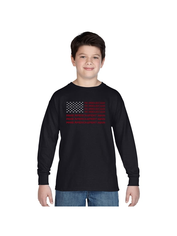 Boy's Word Art Long Sleeve - Maga Flag