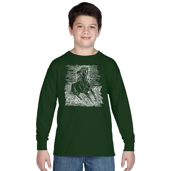 LA Pop Art Boy's Word Art Long Sleeve - POPULAR HORSE BREEDS
