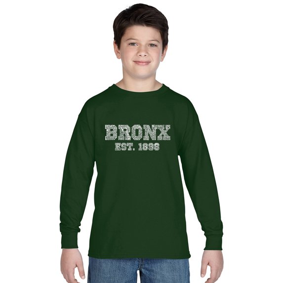 LA Pop Art Boy's Word Art Long Sleeve - POPULAR NEIGHBORHOODS IN BRONX, NY