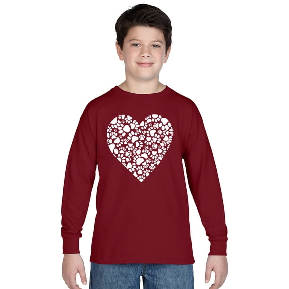 LA Pop Art Boy's Word Art Long Sleeve - Paw Prints Heart