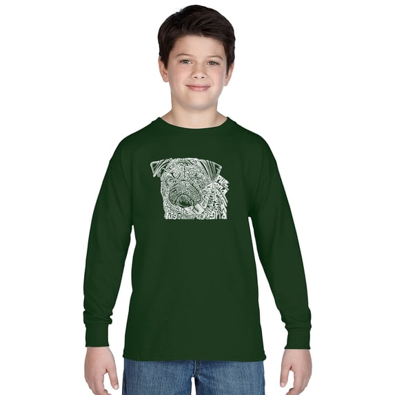 LA Pop Art Boy's Word Art Long Sleeve - Pug Face