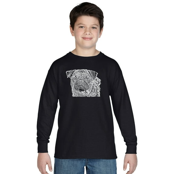 LA Pop Art Boy's Word Art Long Sleeve - Pug Face