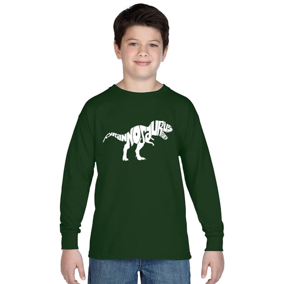 LA Pop Art Boy's Word Art Long Sleeve - TYRANNOSAURUS REX