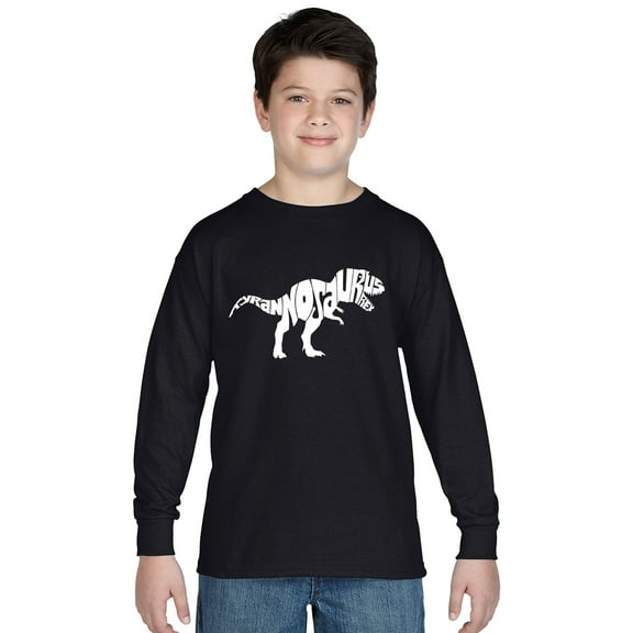 LA Pop Art Boy's Word Art Long Sleeve - TYRANNOSAURUS REX