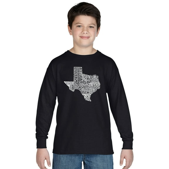 LA Pop Art Boy's Word Art Long Sleeve - The Great State of Texas