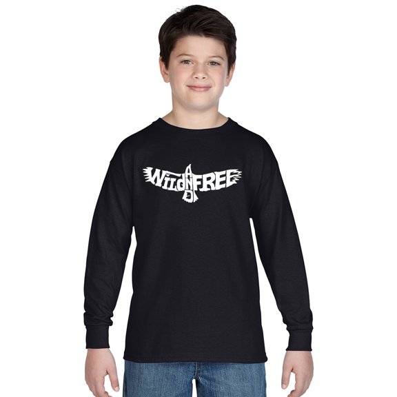 LA Pop Art Boy's Word Art Long Sleeve - Wild and Free Eagle