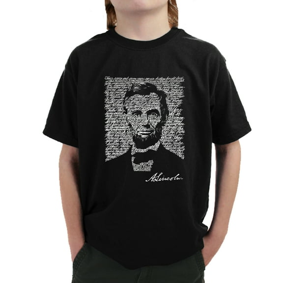 LA Pop Art Boy's Word Art T-shirt - ABRAHAM LINCOLN - GETTYSBURG ADDRESS