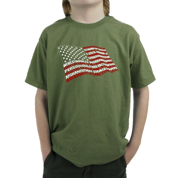 LA Pop Art Boy's Word Art T-shirt - American Wars Tribute Flag
