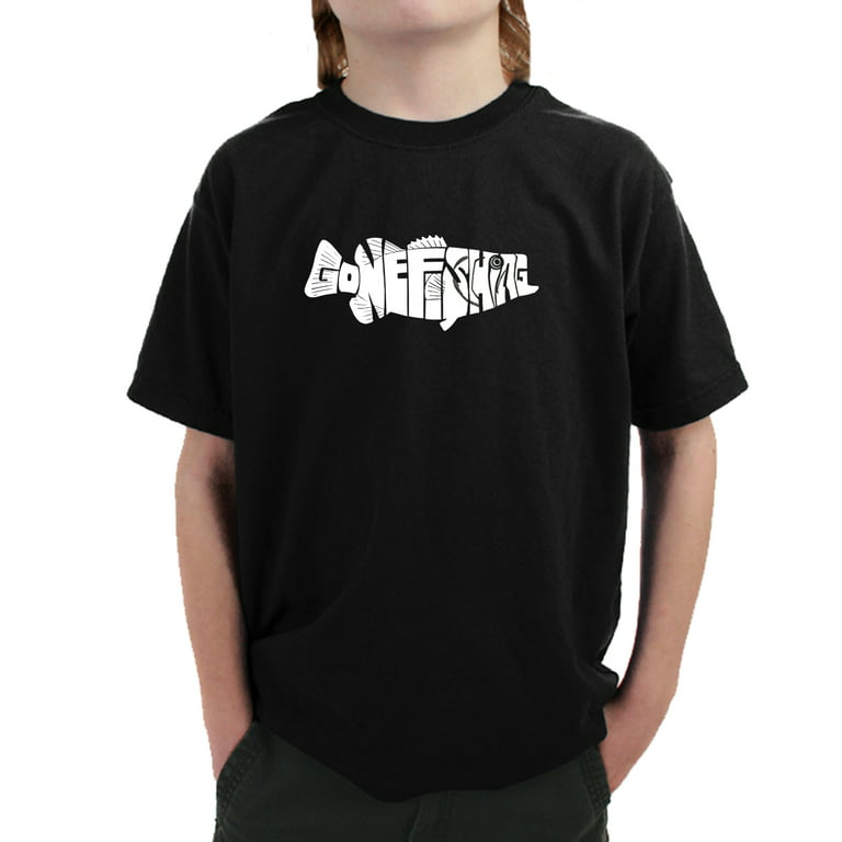 La Pop Art Boy's Word Art T-Shirt - Bass - Gone Fishing, Size: XL, Black