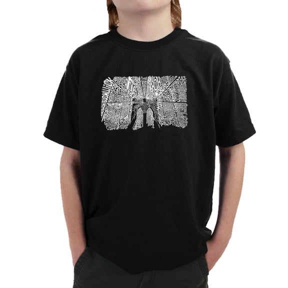 LA Pop Art Boy's Word Art T-shirt - Brooklyn Bridge