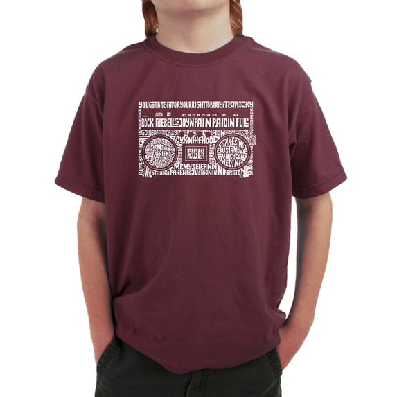 LA Pop Art Boy's Word Art T-shirt - Greatest Rap Hits of The 1980's