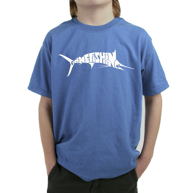 LA Pop Art Boy's Word Art T-shirt - Marlin - Gone Fishing