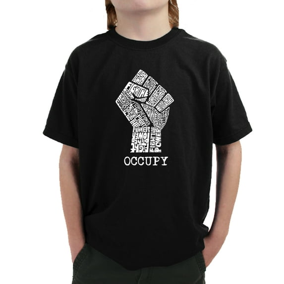 LA Pop Art Boy's Word Art T-shirt - OCCUPY WALL STREET - FIGHT THE POWER