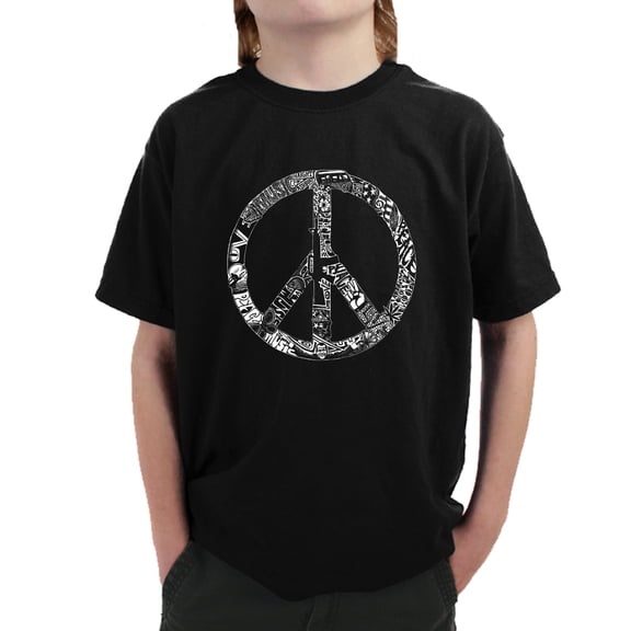 LA Pop Art Boy's Word Art T-shirt - PEACE, LOVE, & MUSIC