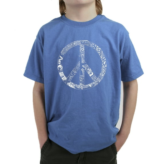LA Pop Art Boy's Word Art T-shirt - PEACE, LOVE, & MUSIC