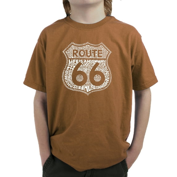 LA Pop Art Boy's Word Art T-shirt - Route 66 - Life is a Highway