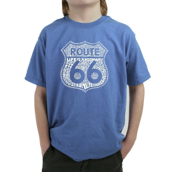 LA Pop Art Boy's Word Art T-shirt - Route 66 - Life is a Highway
