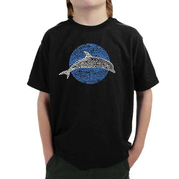 LA Pop Art Boy's Word Art T-shirt - Species of Dolphin
