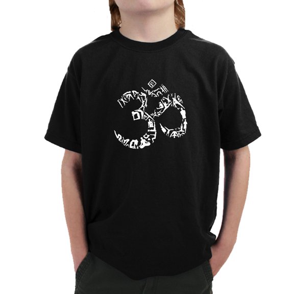 LA Pop Art Boy's Word Art T-shirt - THE OM SYMBOL OUT OF YOGA POSES
