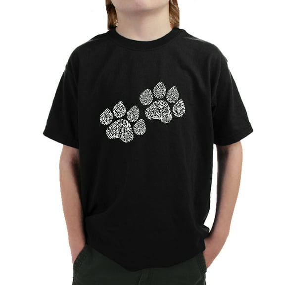 LA Pop Art Boy's Word Art T-shirt - Woof Paw Prints